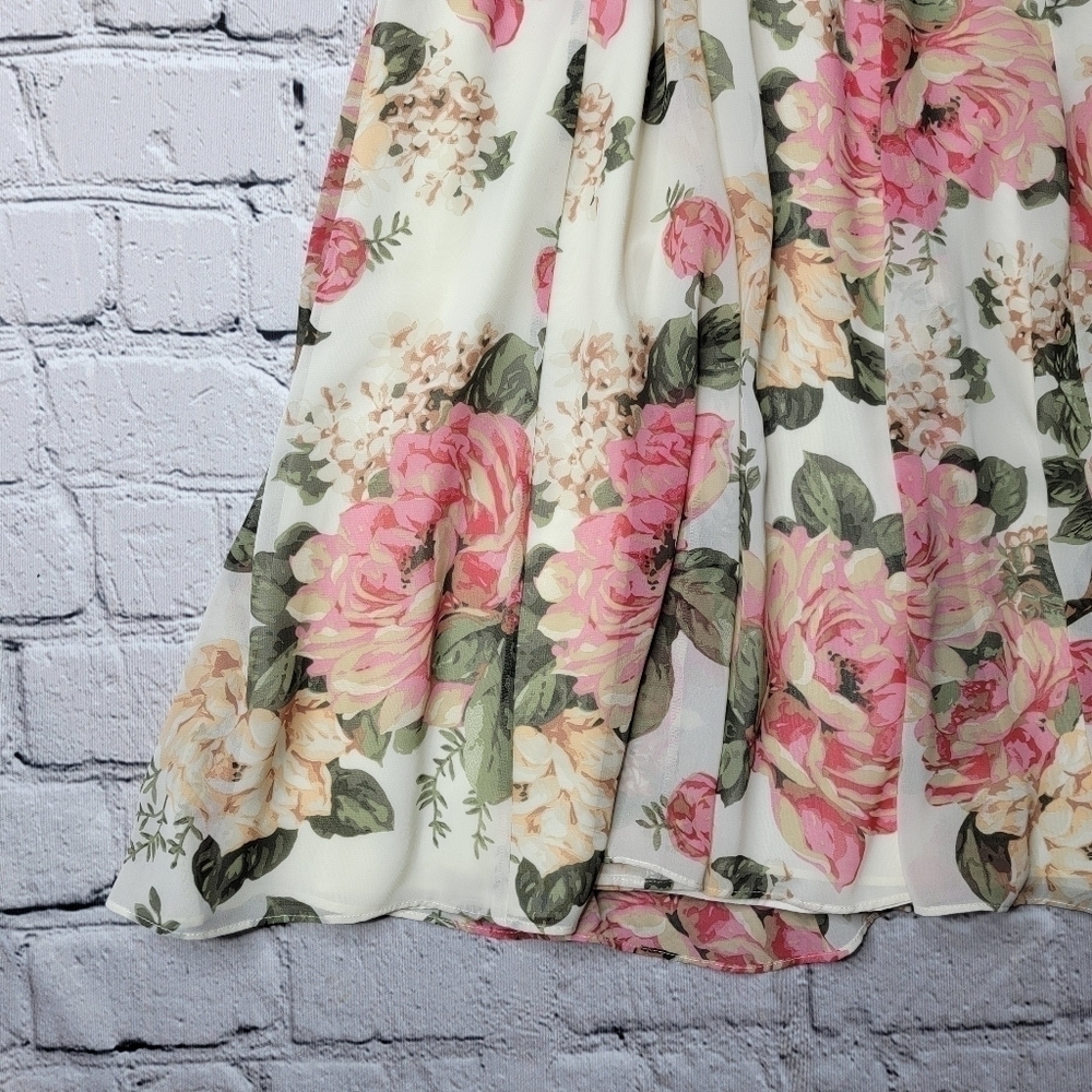 Divine Heritage Twist Back Midi Dress In Ivory Peach Pink Floral Print Size S‎ - Picture 7 of 14
